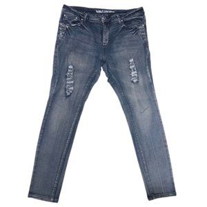 E. Line Skinny Jeans with Rips and Rhinestones